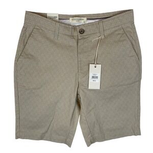 Hudson & Barrow Mens Size 30 Geometric Pattern Flat Front Chino Shorts Stone